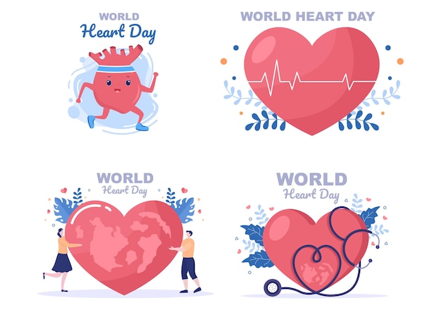 Ilustración del Día Mundial del Corazón para concienciar a las personas sobre la importancia de la salud, el cuidado y la prevención de diversas enfermedades. Diseño plano