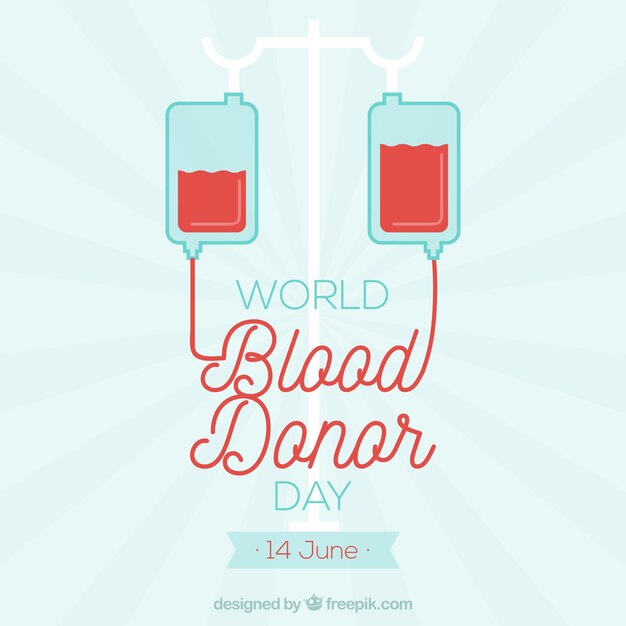 Vector ilustración para el día mundial del donante de sangre sobre fondo de rayos solares