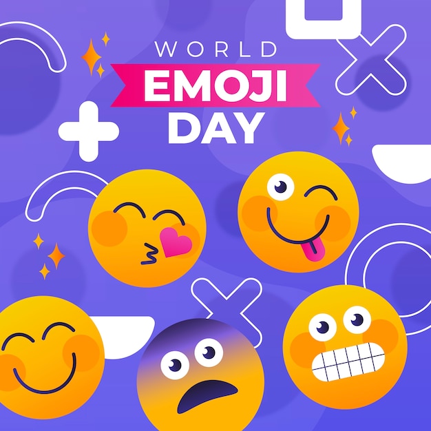 Vector ilustración del día mundial del emoji degradado con emoticonos