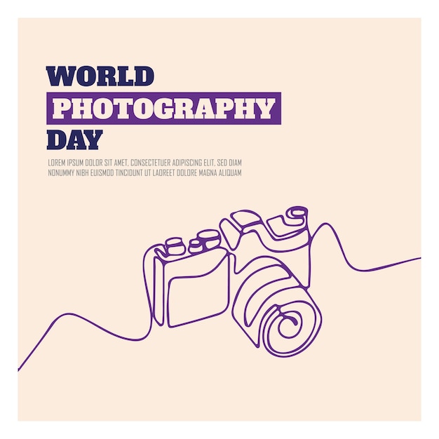 Ilustración del día mundial de la fotografía vectorial plana gratuita con una cámara, arte vectorial, redes sociales