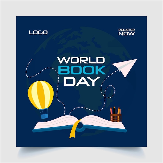 Ilustración del día mundial del libro diseño de plantilla de banner de publicación web para el evento del día del libro