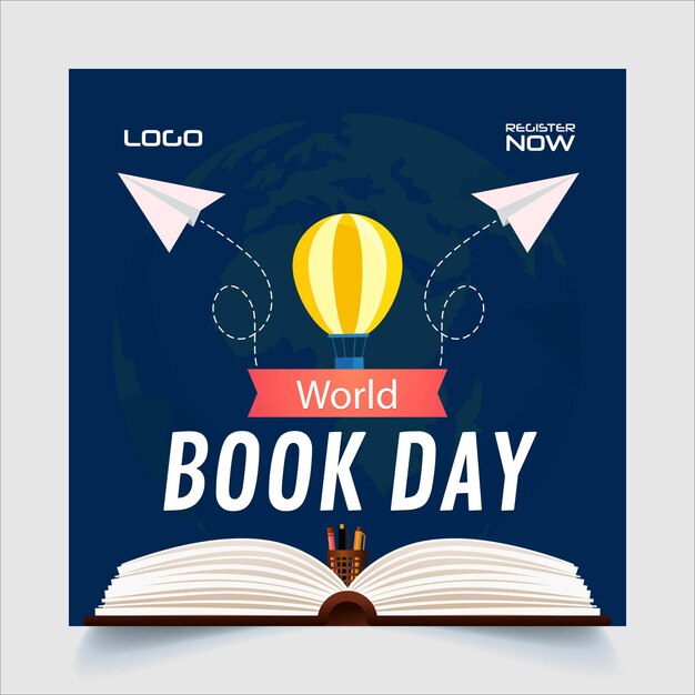 Vector ilustración del día mundial del libro diseño de plantilla de banner de publicación web para el evento del día del libro