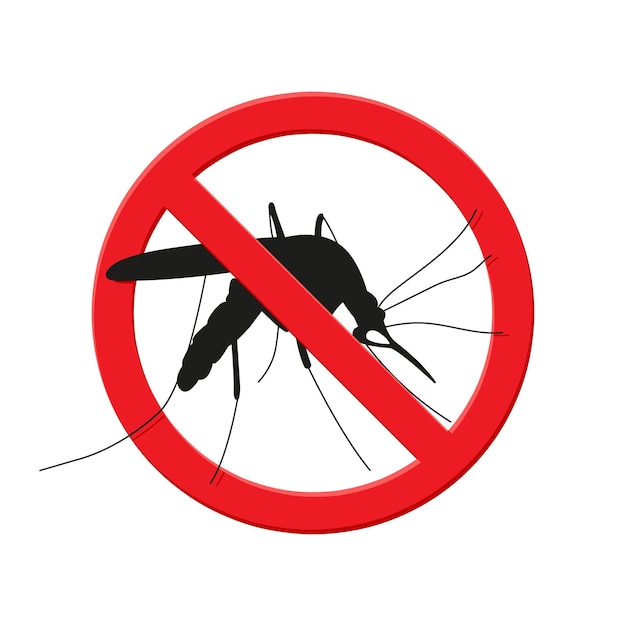 Vector ilustración del día mundial de la malaria con señal de advertencia de mosquitos cruzada para detener el vector de la malaria