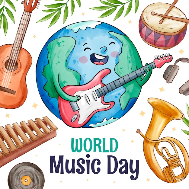 Ilustración del día mundial de la música en acuarela