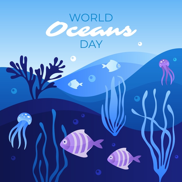 Vector ilustración del día mundial de los océanos degradado
