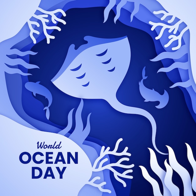 Ilustración del día mundial de los océanos de estilo de papel