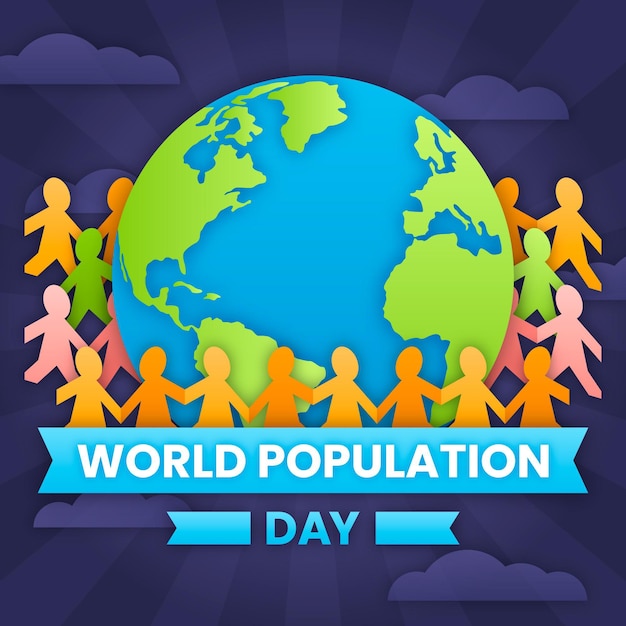 Vector ilustración del día mundial de la población en estilo papel