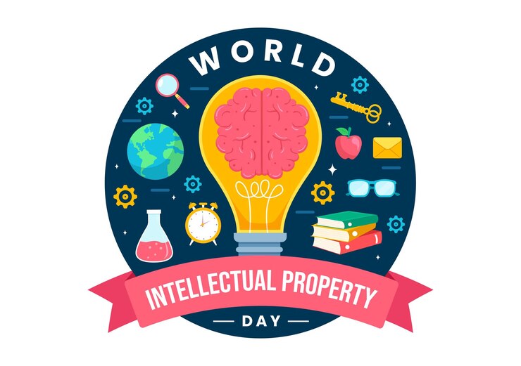 Vector ilustración del día mundial de la propiedad intelectual con cerebro y bombilla para la innovación y la creatividad