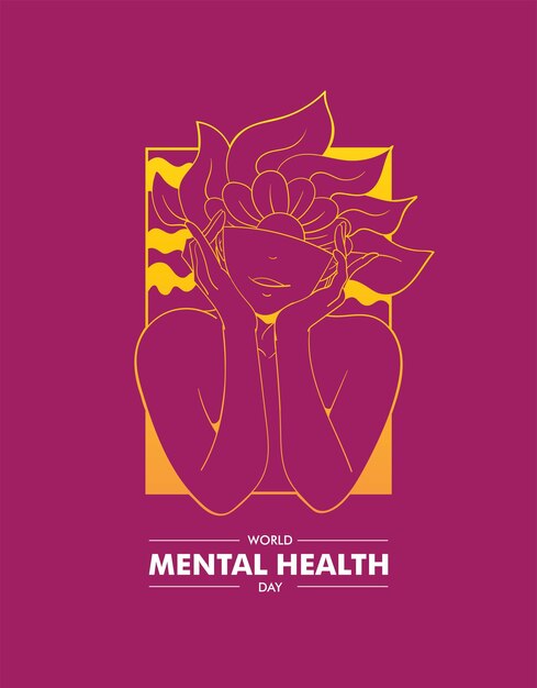 Vector ilustración del día mundial de la salud mental con la diosa del signo de la flor