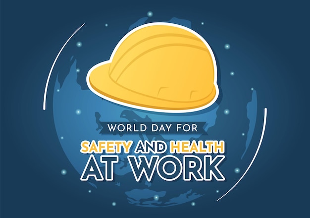 Ilustración del Día Mundial de la Seguridad y la Salud en el Trabajo con herramienta mecánica en plantilla dibujada a mano