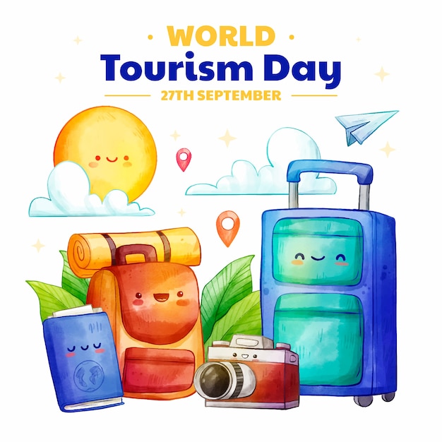 Ilustración del día mundial del turismo en acuarela