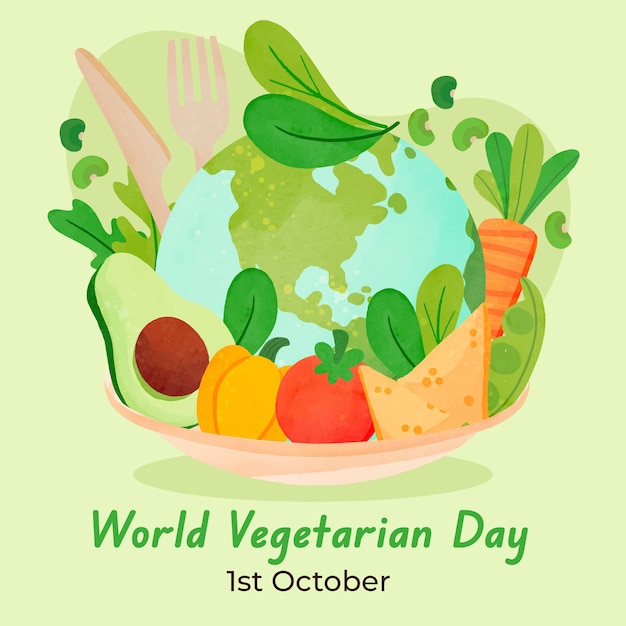 Ilustración del día mundial del vegetariano en acuarela