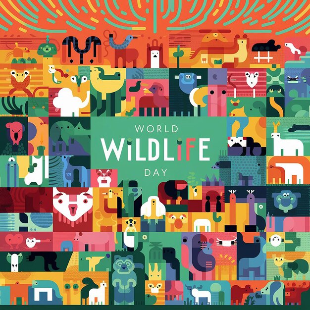 Ilustración del Día Mundial de la Vida Silvestre con diseño plano