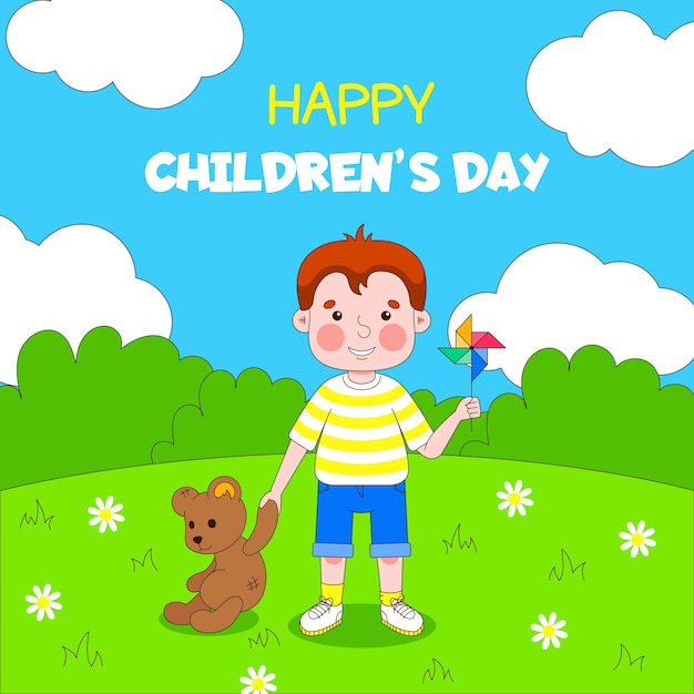 Vector ilustración del día del niño con niño