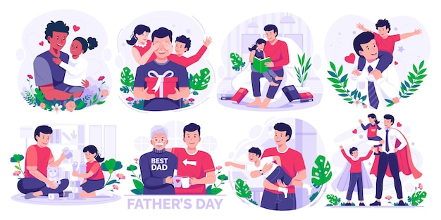 Vector ilustración del día del padre con padre, hija e hijo