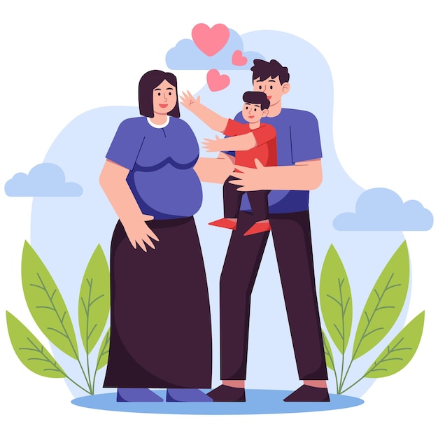 Vector ilustración del día de los padres_familia feliz en el camino