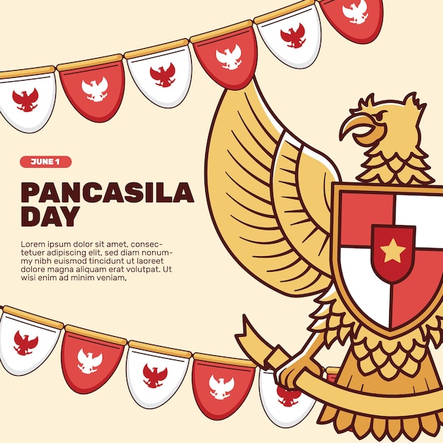 Ilustración de día de pancasila plana dibujada a mano 02