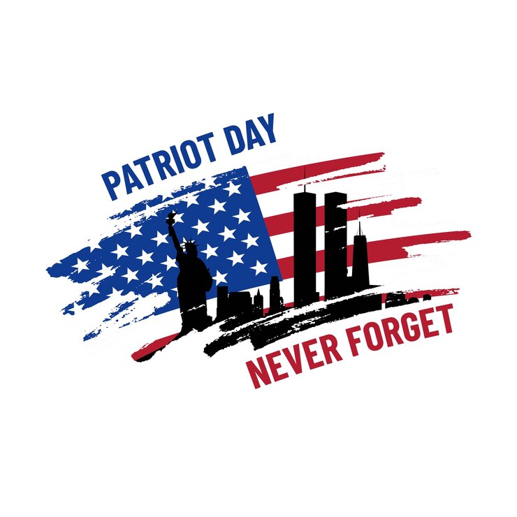 Ilustración del día del patriota. Más reciente nos olvidaremos del 9 \ 11. 11 de septiembre día del recuerdo. Vector ilustración patriótica con bandera americana y Nueva York