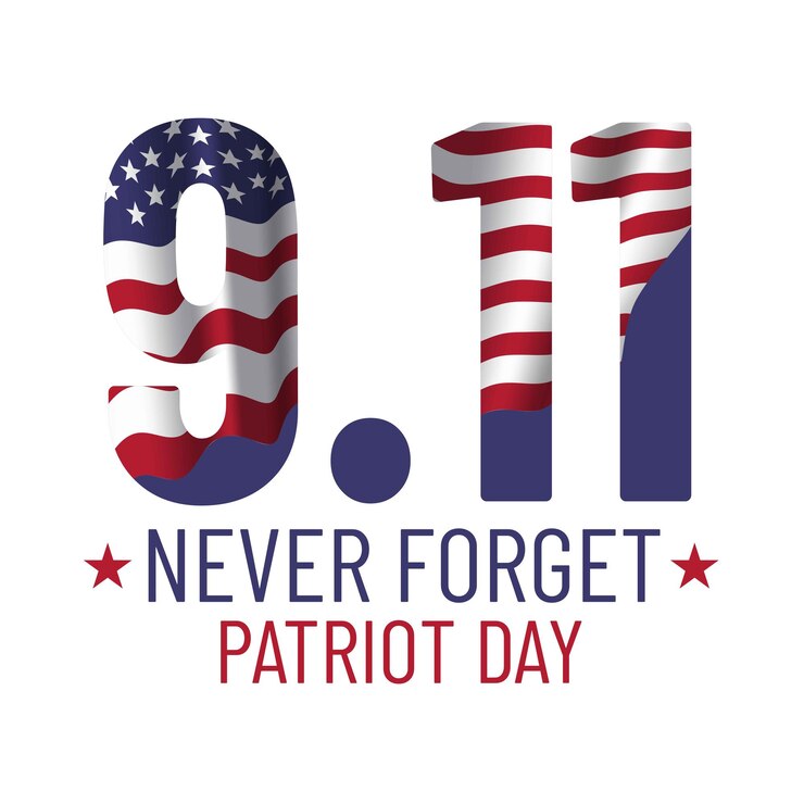 Ilustración del día del patriota. Más reciente nos olvidaremos del 9 \ 11. 11 de septiembre día del recuerdo. Vector ilustración patriótica con bandera americana y Nueva York