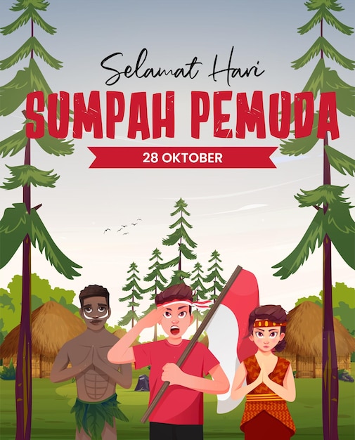 Ilustración para el Día de la Promesa de la Juventud de Indonesia