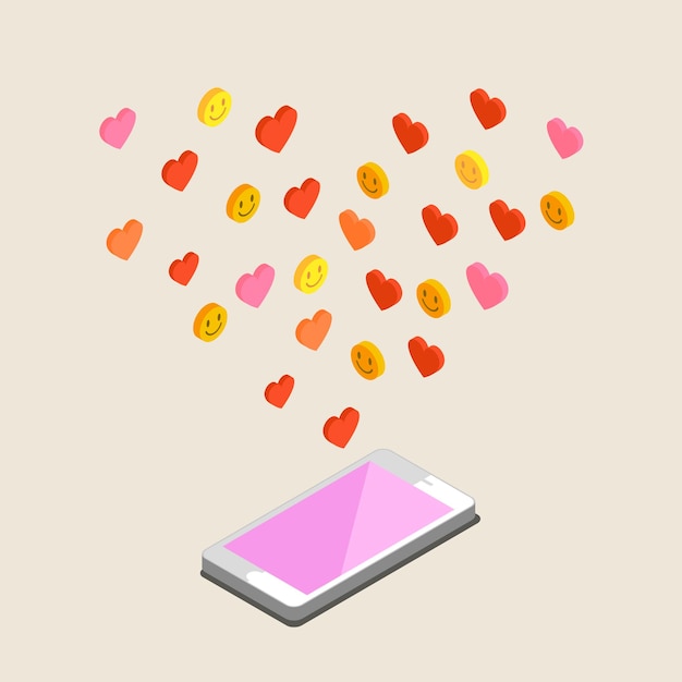 Ilustración del día de San Valentín. Recibir o enviar correos electrónicos de amor y sms para el día de San Valentín, relación de larga distancia. Diseño plano, ilustración vectorial