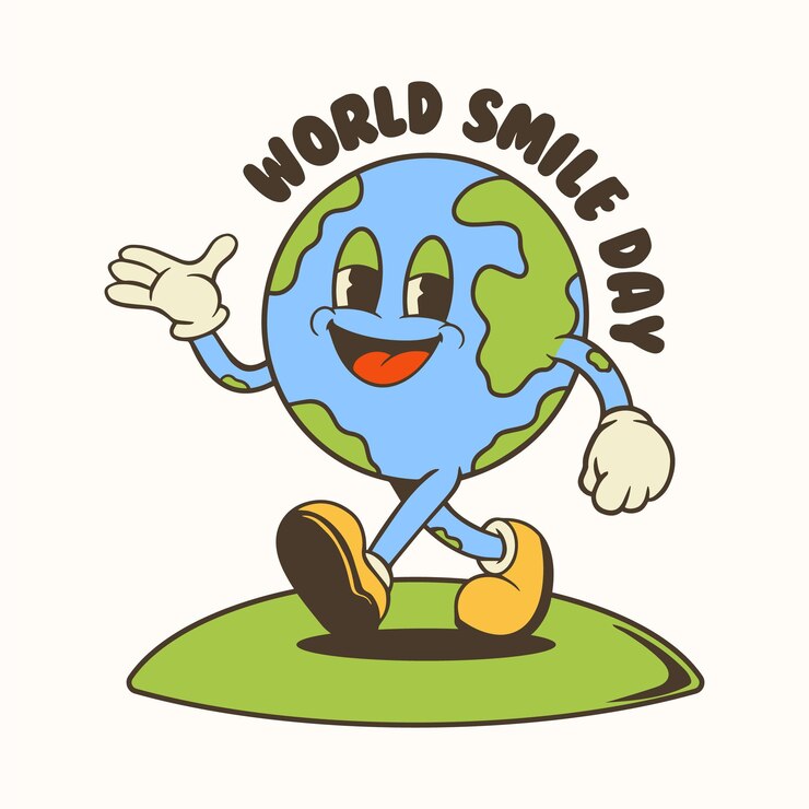 Ilustración del día de la sonrisa del mundo plano dibujada a mano Tierra cara feliz personaje gráfico