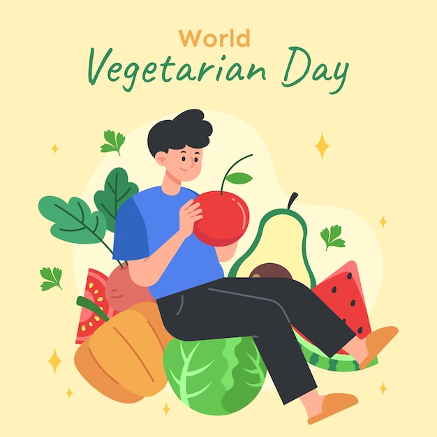 Ilustración del día vegetariano del mundo plano