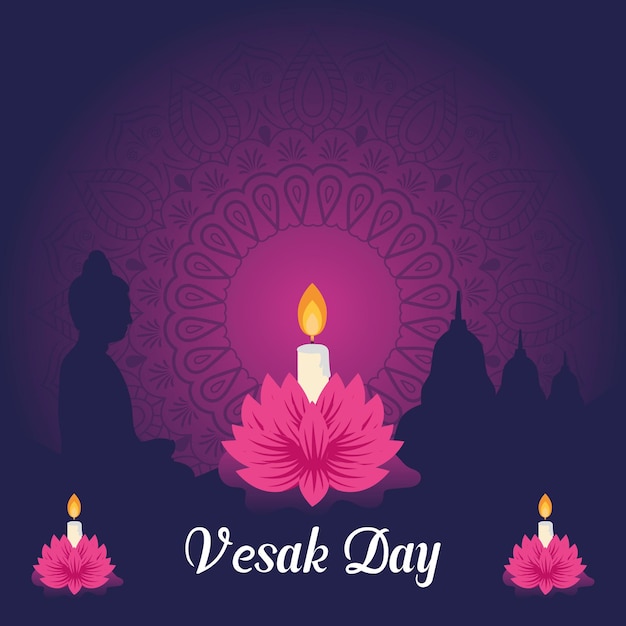 Ilustración del día de vesak celebración del festival publicación en las redes sociales y pancarta del día de Vesak