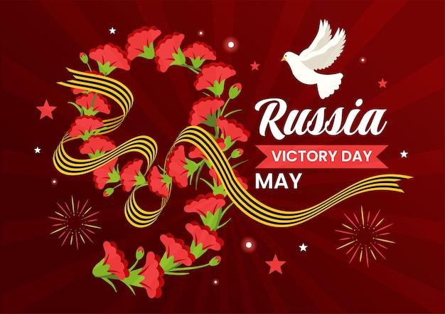 Vector ilustración del día de la victoria de rusia con la medalla estrella del héroe y la cinta amarilla negra