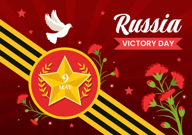 Vector ilustración del día de la victoria de rusia con la medalla estrella del héroe y la cinta amarilla negra