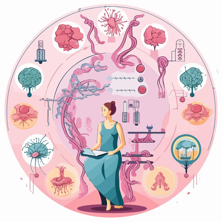 Vector ilustración del diagrama del proceso de desarrollo del cáncer
