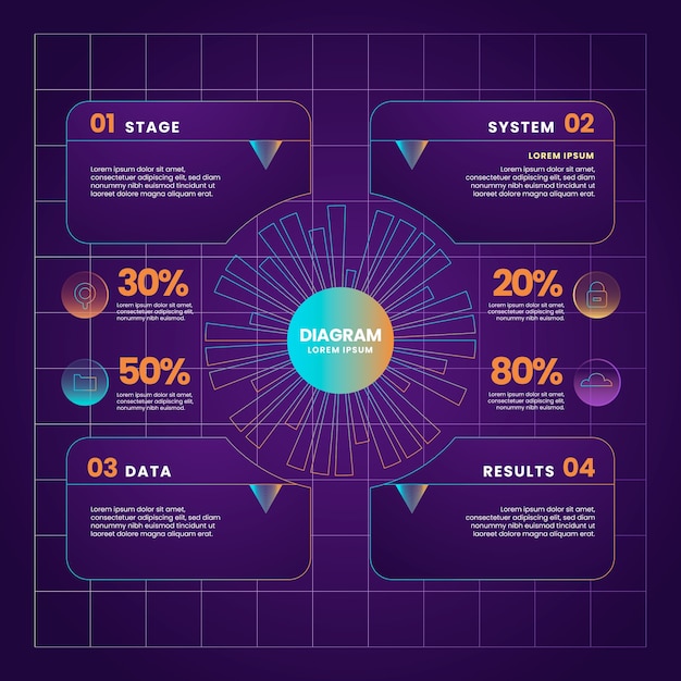 Ilustración de diagrama retrófuturista