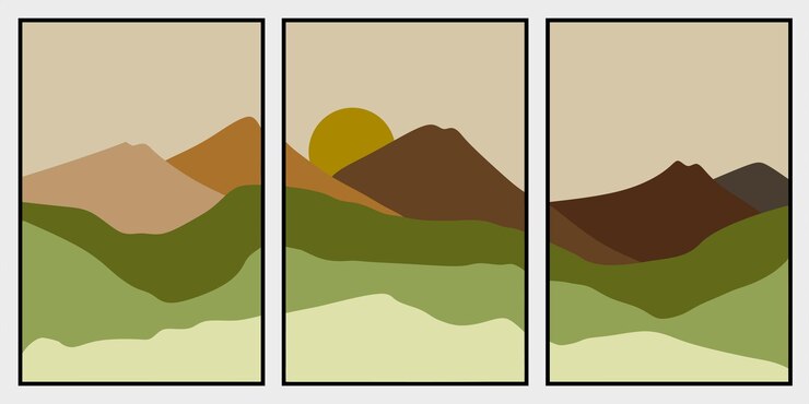 Ilustración dibujada a mano del arte de la montaña boho