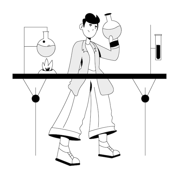 Una ilustración dibujada a mano de un asistente de laboratorio