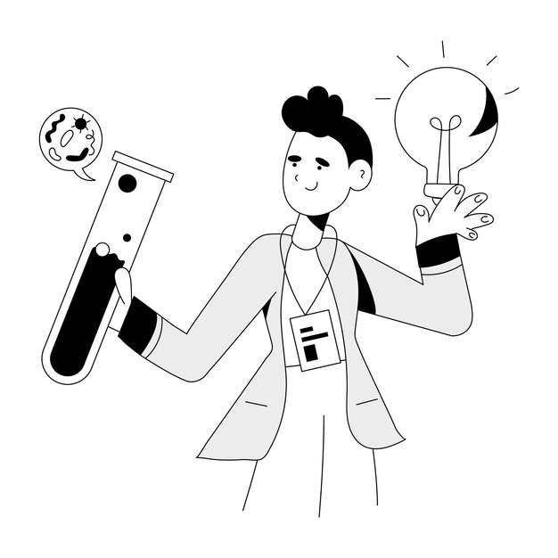 Una ilustración dibujada a mano de un asistente de laboratorio