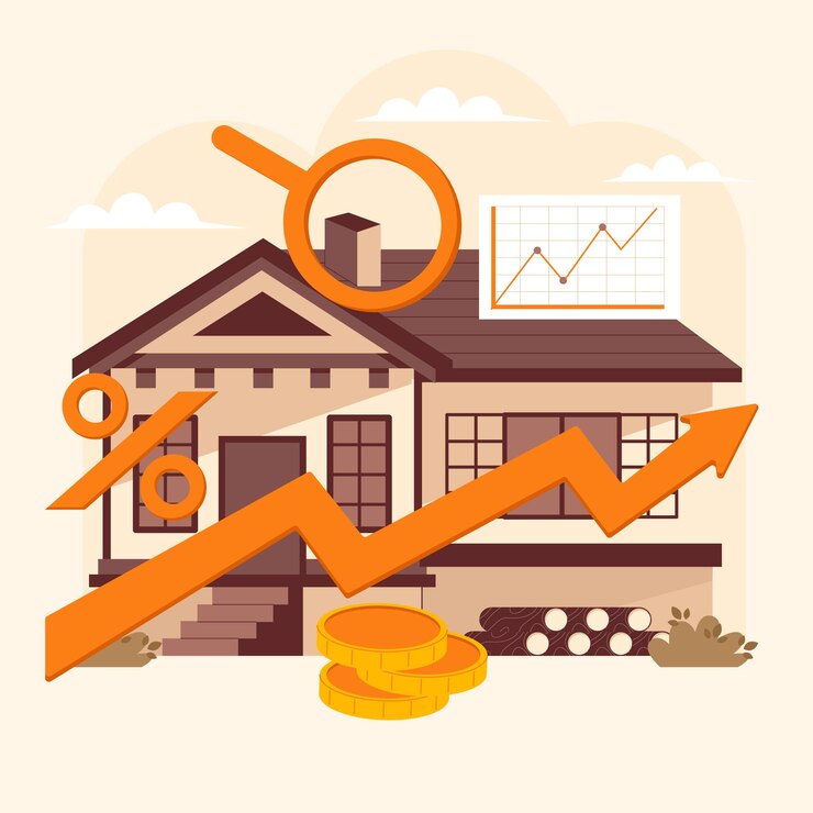 Vector ilustración dibujada a mano del aumento de los precios de las viviendas