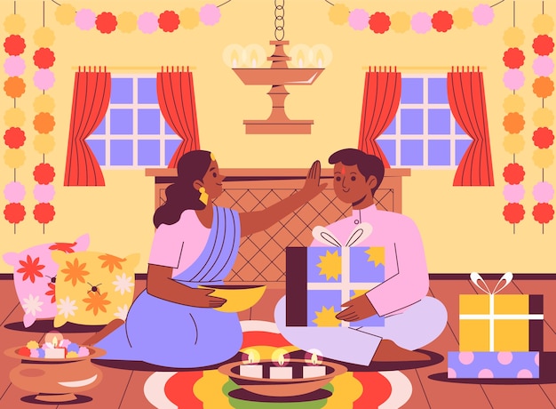 Ilustración dibujada a mano por Bhai dooj
