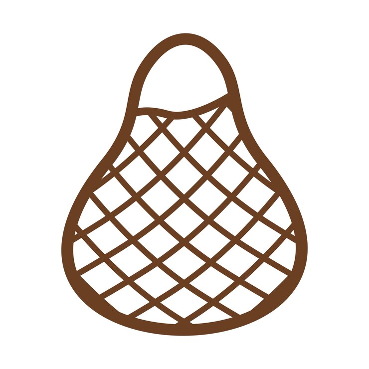 Vector ilustración dibujada a mano de una bolsa de red de compras marrón