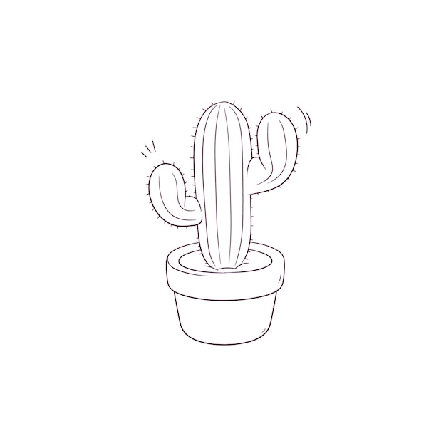 Ilustración dibujada a mano de un cactus en un icono de olla Ilustración de boceto vectorial de Doodle