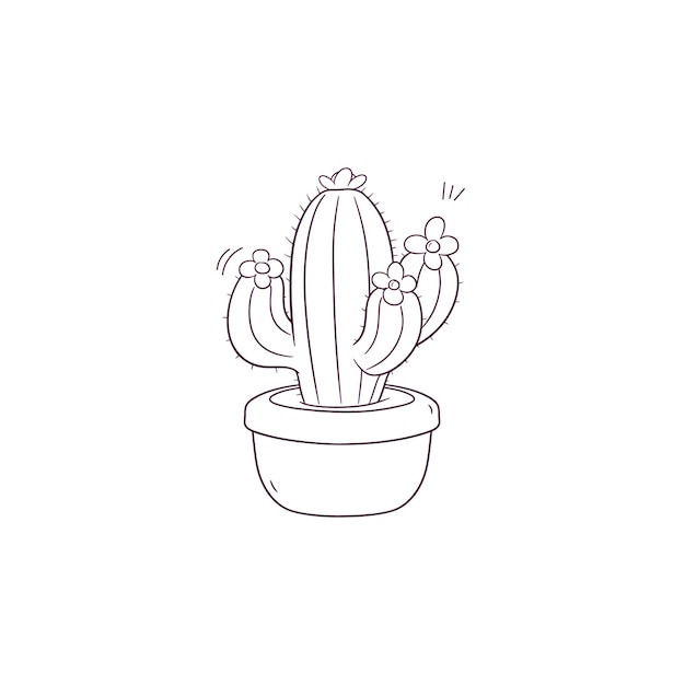 Ilustración dibujada a mano de un cactus en un icono de olla Ilustración de boceto vectorial de Doodle