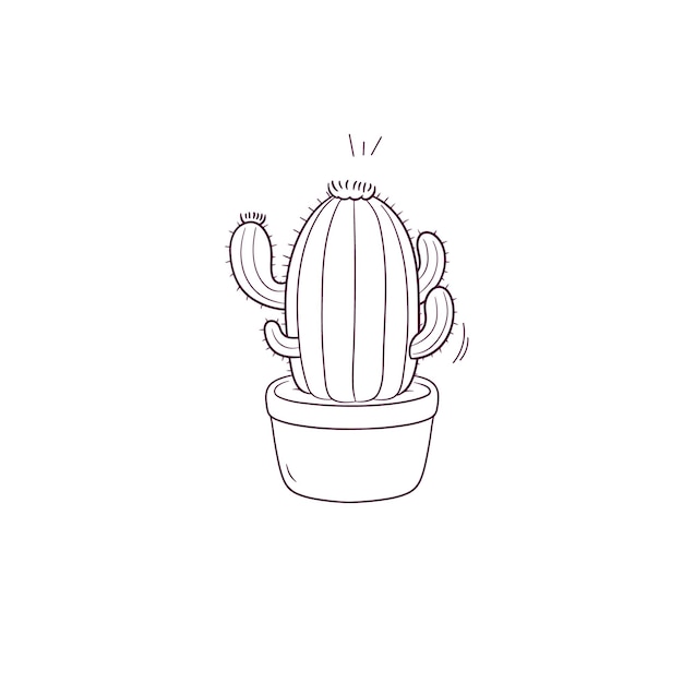 Ilustración dibujada a mano de un cactus en un icono de olla Ilustración de boceto vectorial de Doodle