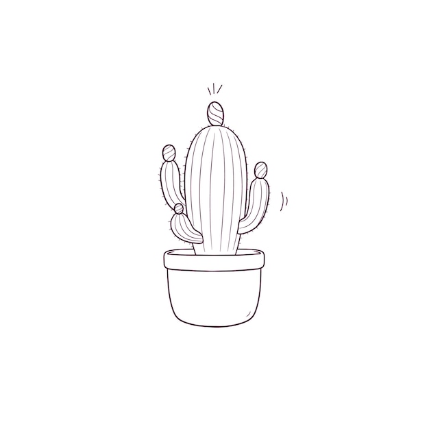 Ilustración dibujada a mano de un cactus en un icono de olla Ilustración de boceto vectorial de Doodle