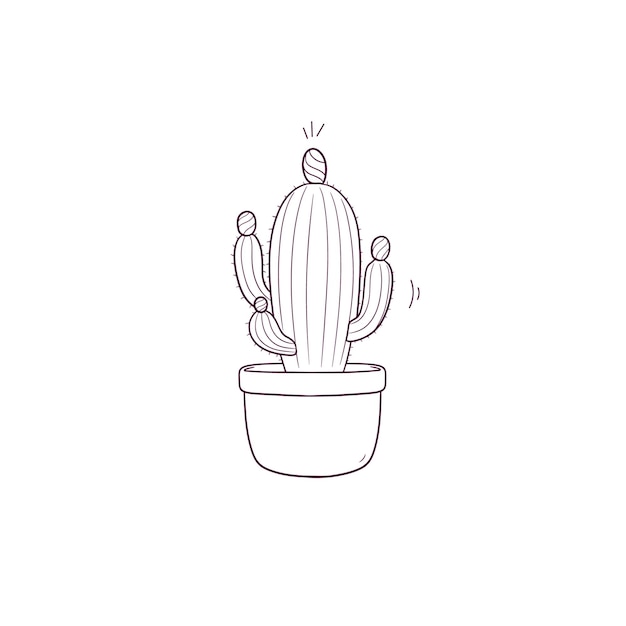 Ilustración dibujada a mano de un cactus en un icono de olla ilustración de boceto vectorial de doodle