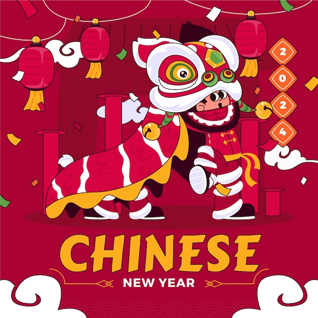 Ilustración dibujada a mano para la celebración del año nuevo chino