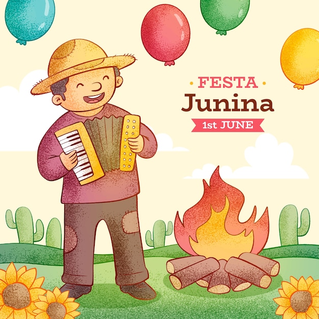 Ilustración dibujada a mano para la celebración brasileña de las festas juninas