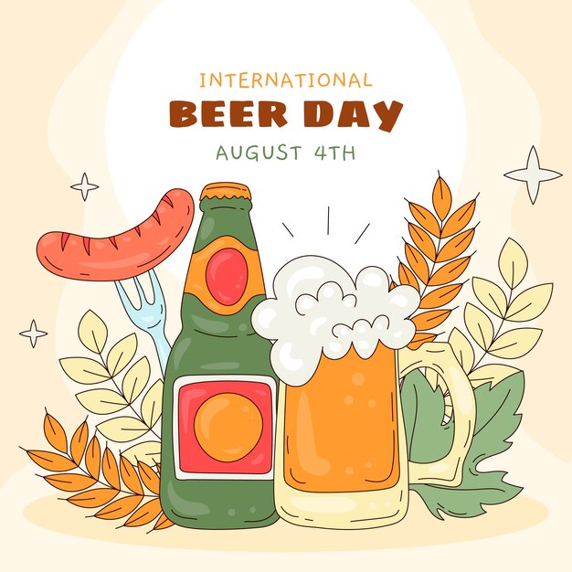 Ilustración dibujada a mano para la celebración del día internacional de la cerveza.