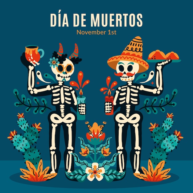 Ilustración dibujada a mano para la celebración del día de los muertos