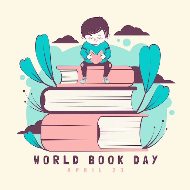 Ilustración dibujada a mano para la celebración del día mundial del libro