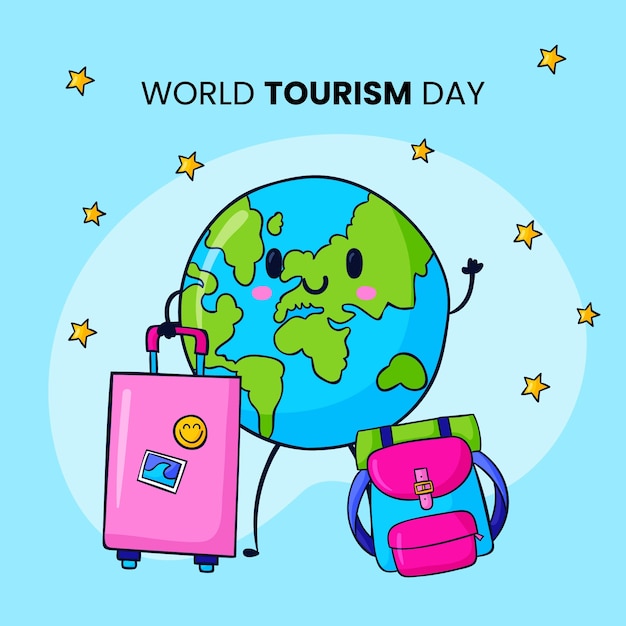 Vector ilustración dibujada a mano para la celebración del día mundial del turismo.