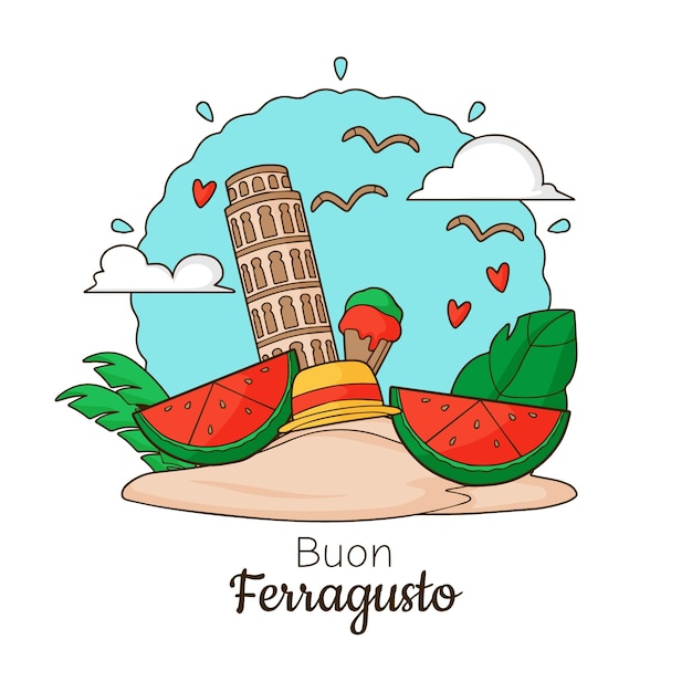 Vector ilustración dibujada a mano para la celebración de ferragosto